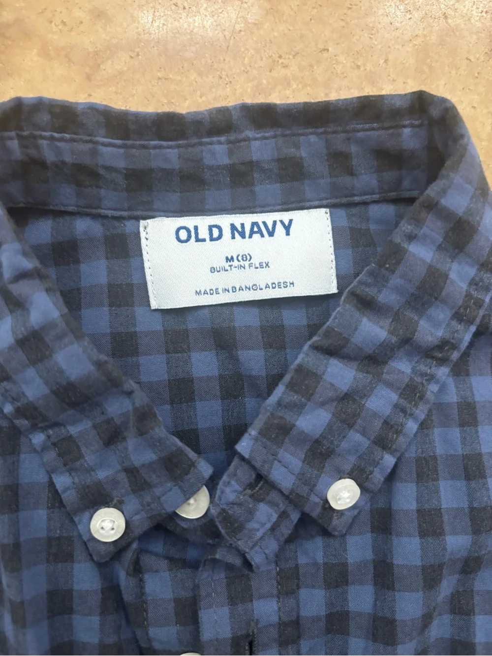 Old Navy Blue and Black Plaid Button-Down Shirt